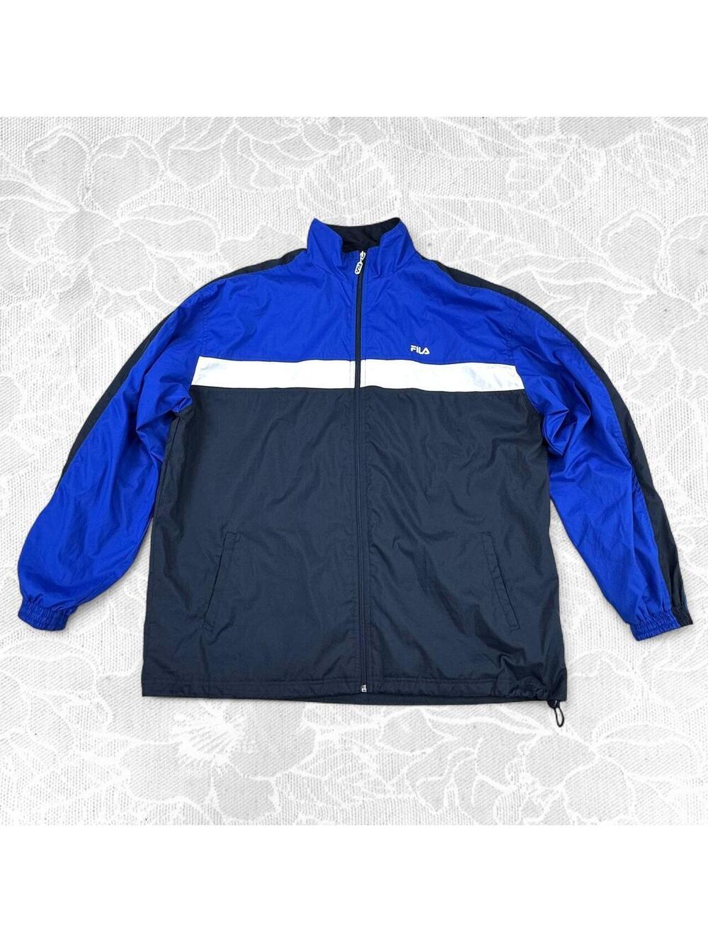 FILA 90's Vintage Blue White & Soft Black Color Block Windbreaker - XXL